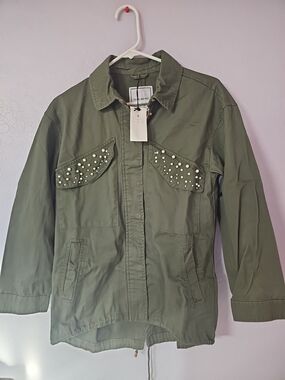 Stud-Detail Utility Jacket - Olive Green